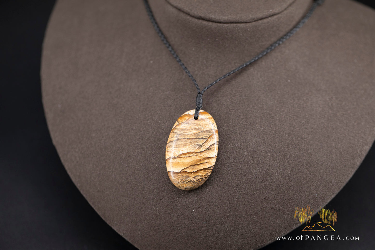 Picture Jasper Oval Necklace - plaited cord