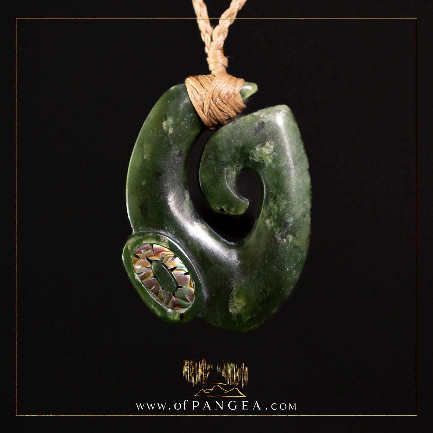 Kawakawa Pounamu hei matau - with paua inlay || Nephrite Jade and Abalone || Aotearoa New Zealand