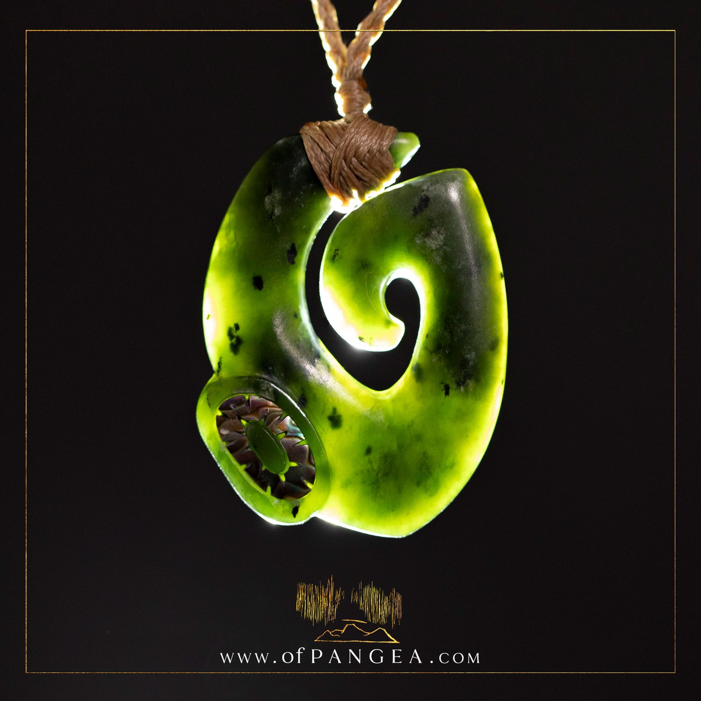 Kawakawa Pounamu hei matau - with paua inlay || Nephrite Jade and Abalone || Aotearoa New Zealand