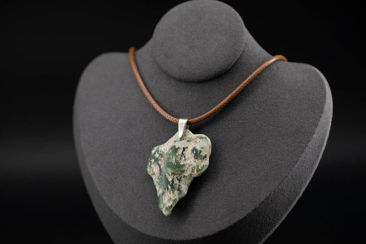 Wyoming Jade Slick Necklace - Green Flower Nephrite Jade - Italian leather & Sterling Silver || JF1048