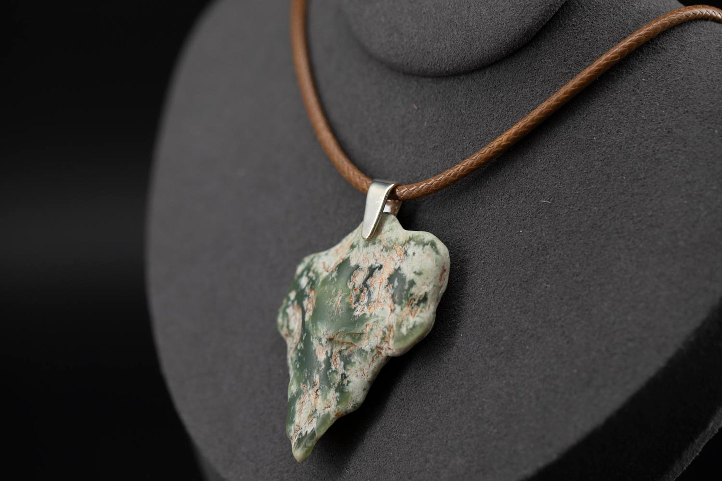 Wyoming Jade Slick Necklace - Green Flower Nephrite Jade - Italian leather & Sterling Silver || JF1048