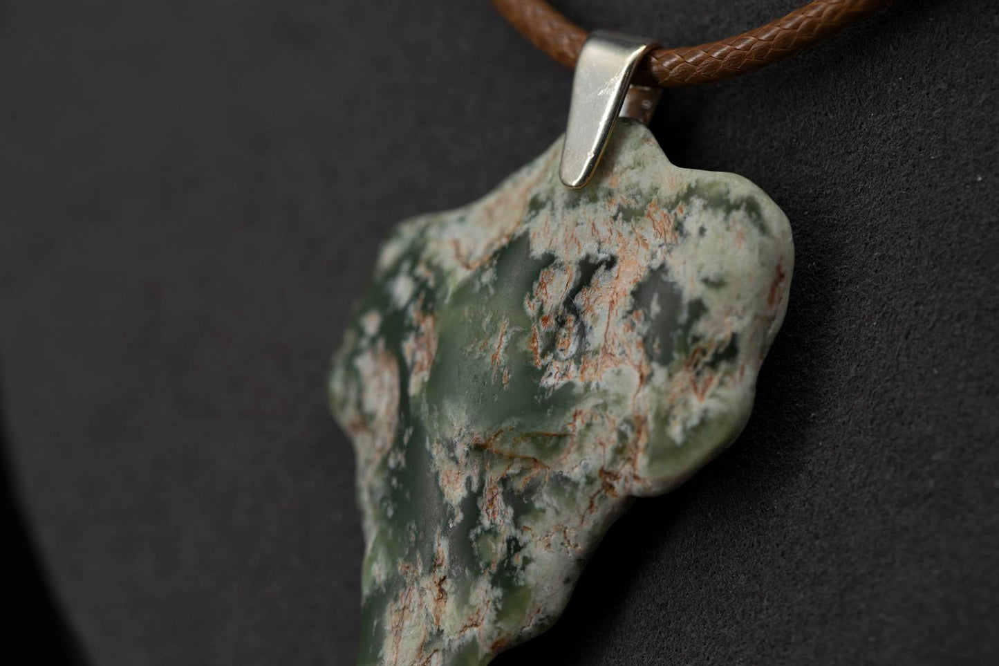 Wyoming Jade Slick Necklace - Green Flower Nephrite Jade - Italian leather & Sterling Silver || JF1048
