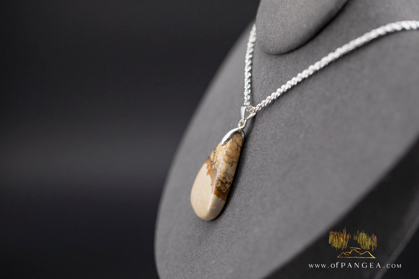 Picture Jasper Teardrop Necklace - Italian Sterling Silver || JF1050