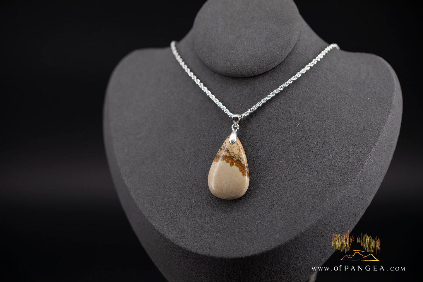 Picture Jasper Teardrop Necklace - Italian Sterling Silver || JF1050