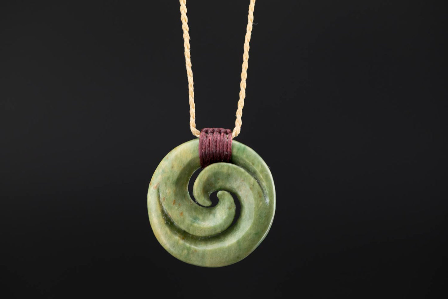 Double koru carved from flower nephrite jade Putiputi pounamu greenstone || JF1065