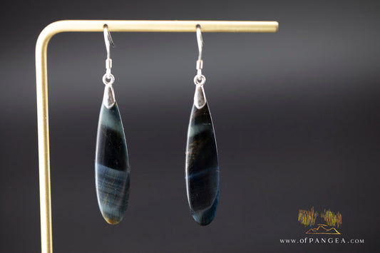 Rare bicolor Blue & Gold Tigers Eye teardrop earrings - Sterling Silver || JF1099