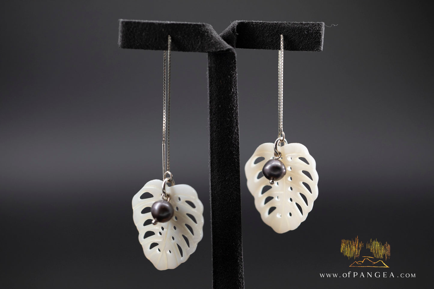 Mother of Pearl Monstera Leaf Pass-through Earrings - AA peacock pearl - Sterling Silver || JF1111
