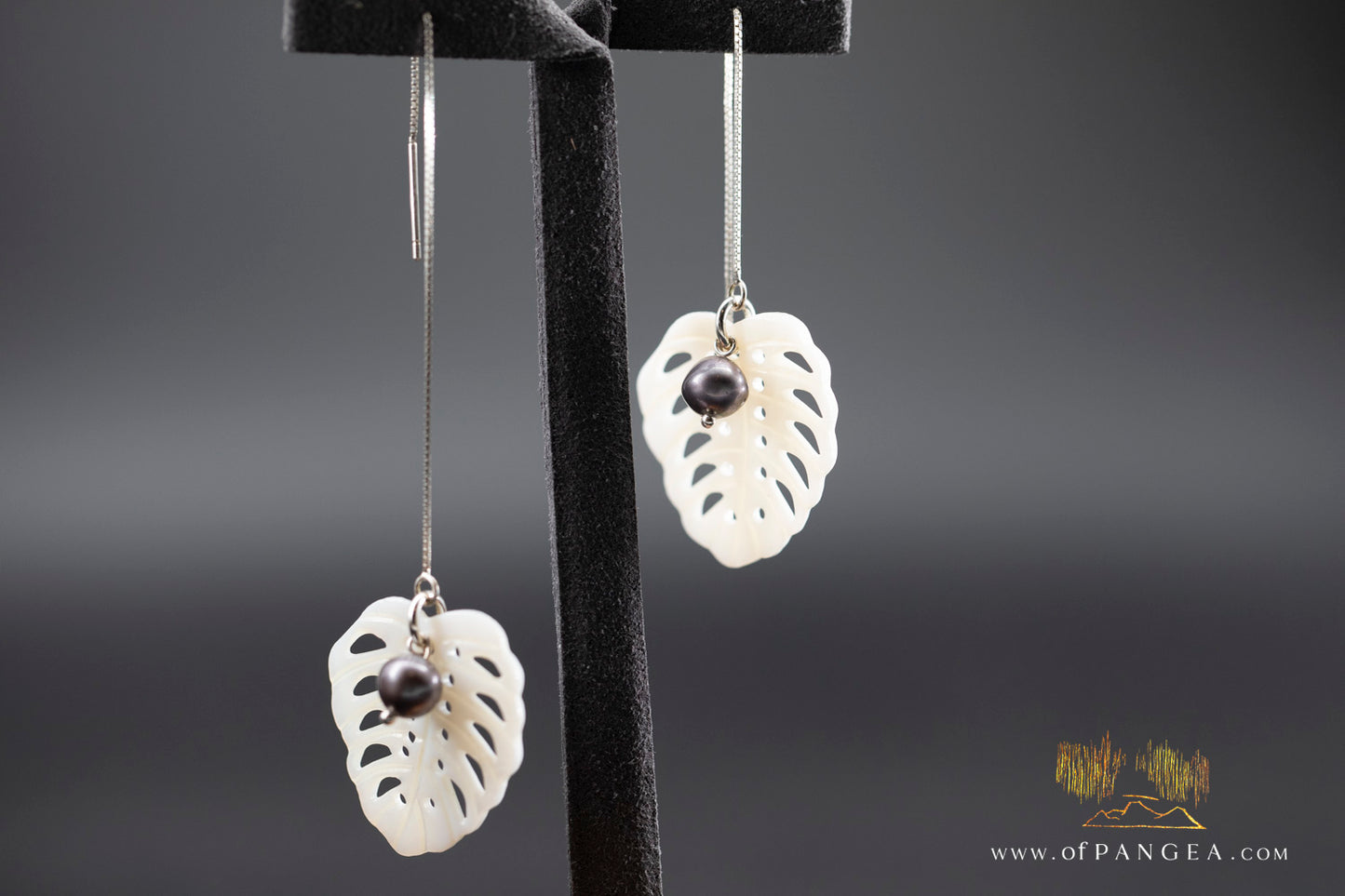 Mother of Pearl Monstera Leaf Pass-through Earrings - AA peacock pearl - Sterling Silver || JF1111