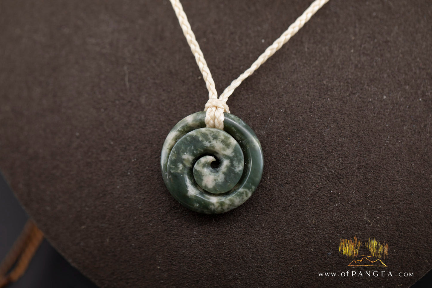 Koru Spiral carved from Wyoming Cherry Blossom Nephrite Jade - Necklace || JF1124