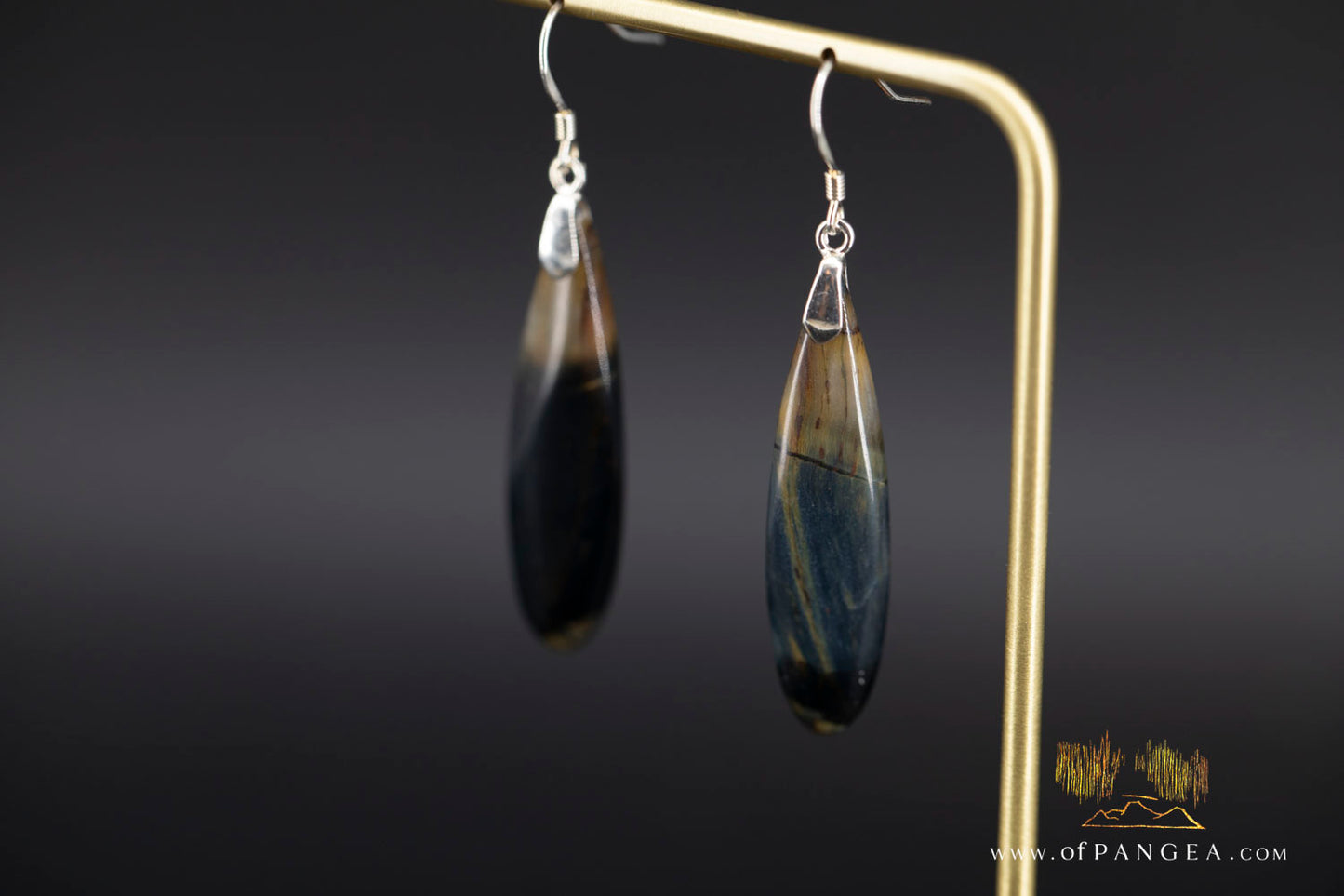 Rare bicolor Blue & Gold Tigers Eye teardrop earrings - Sterling Silver || JF1173