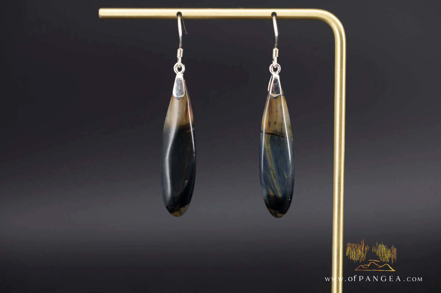 Rare bicolor Blue & Gold Tigers Eye teardrop earrings - Sterling Silver || JF1173