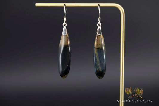 Rare bicolor Blue & Gold Tigers Eye teardrop earrings - Sterling Silver || JF1173