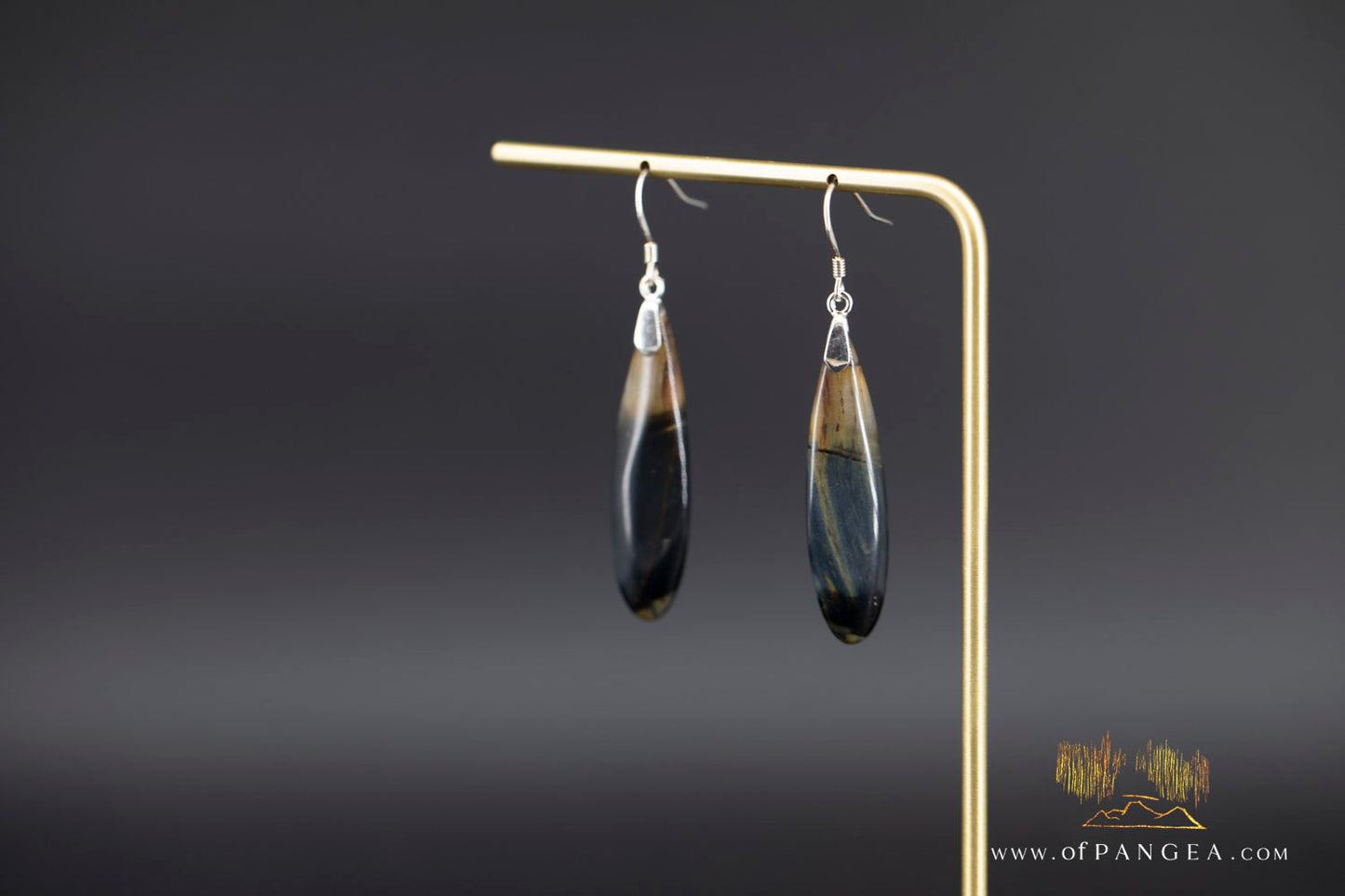 Rare bicolor Blue & Gold Tigers Eye teardrop earrings - Sterling Silver || JF1173