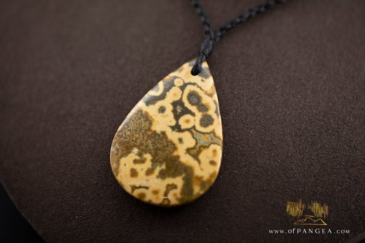 Ocean Jasper Drop Necklace (Java Jasper) - Black plaited cord || JF1175