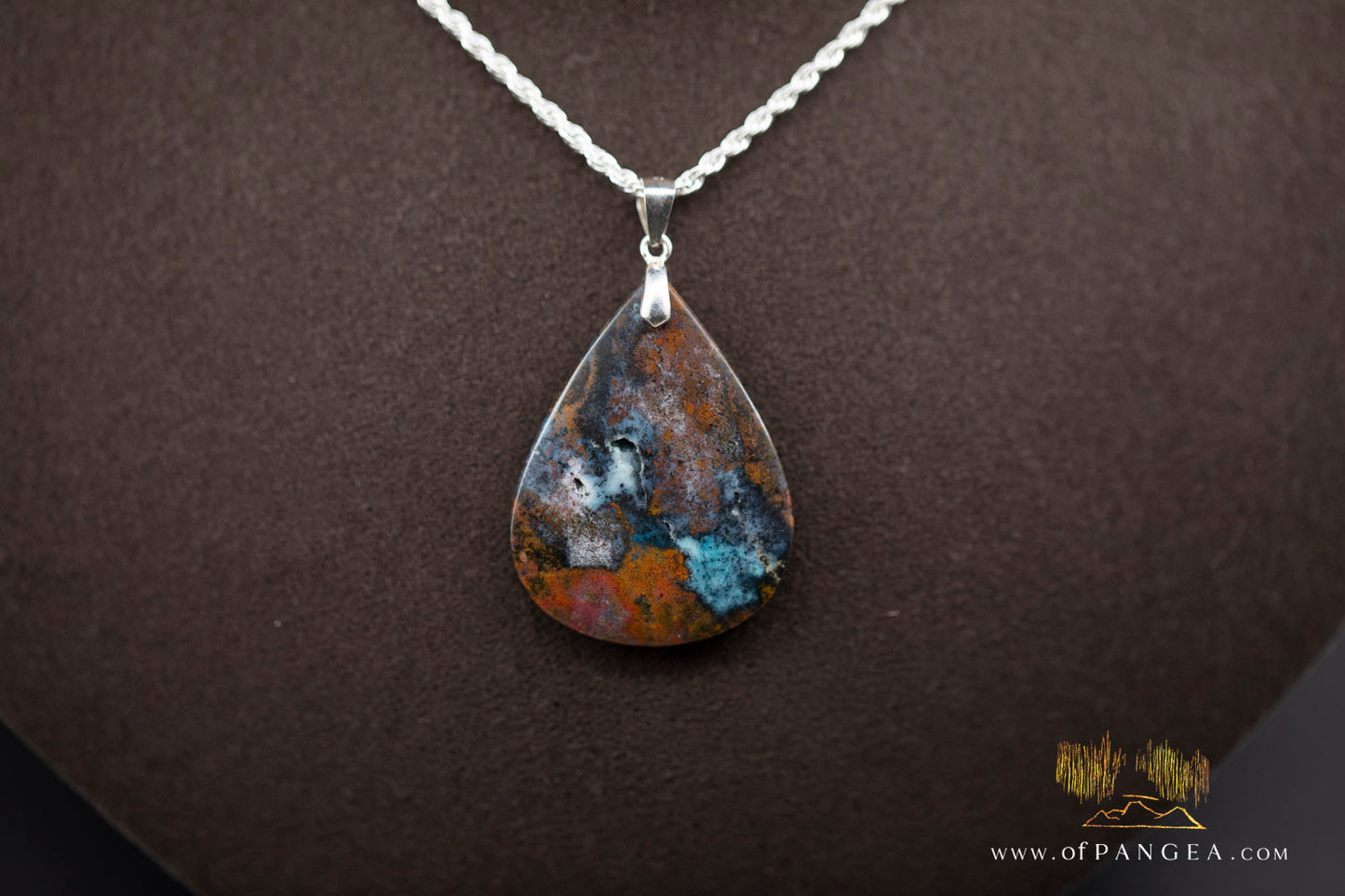 Opalized Petrified Wood Drop Pendant & Italian .925 sterling silver rope chain || JF1176