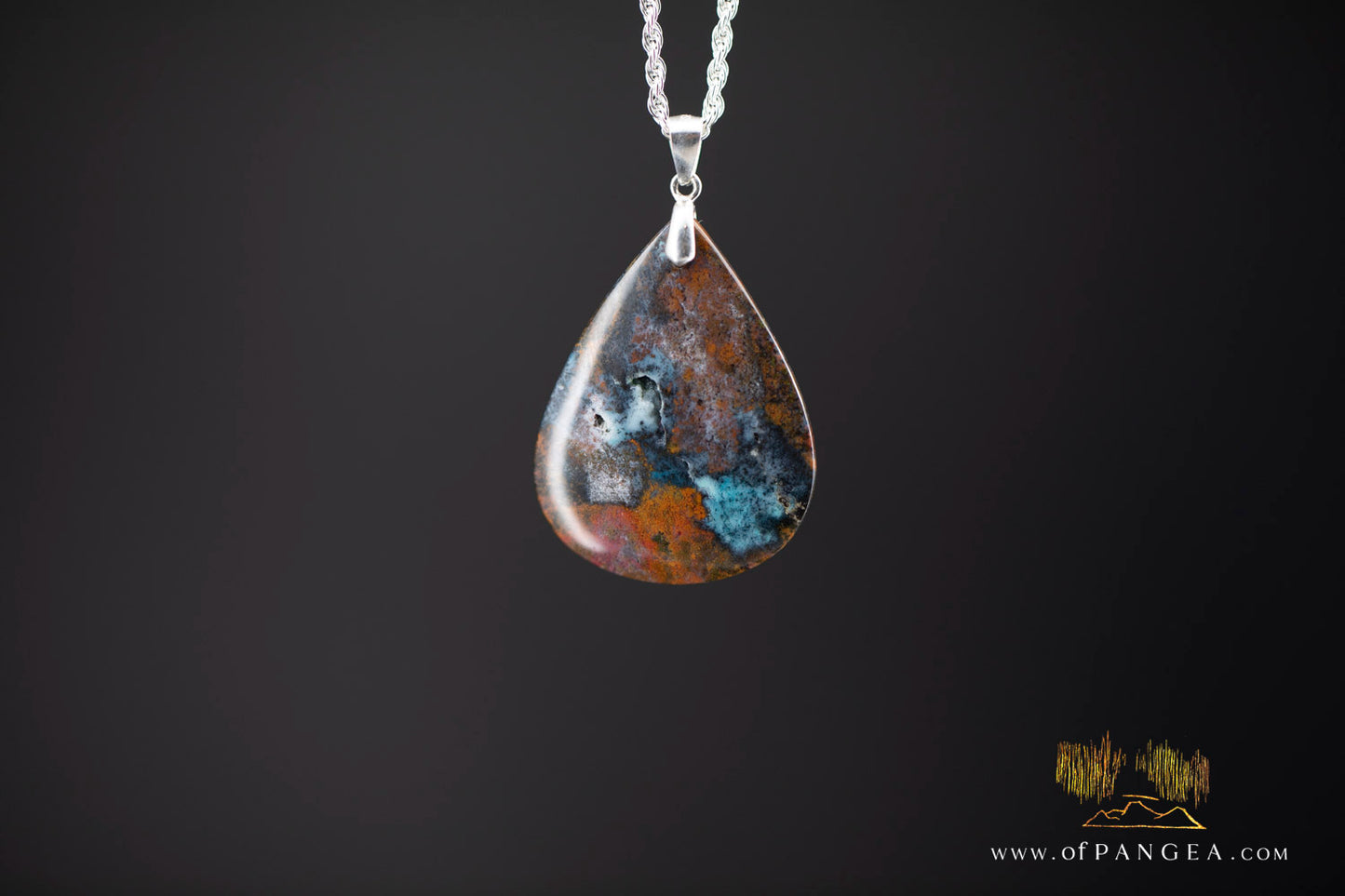 Opalized Petrified Wood Drop Pendant & Italian .925 sterling silver rope chain || JF1176