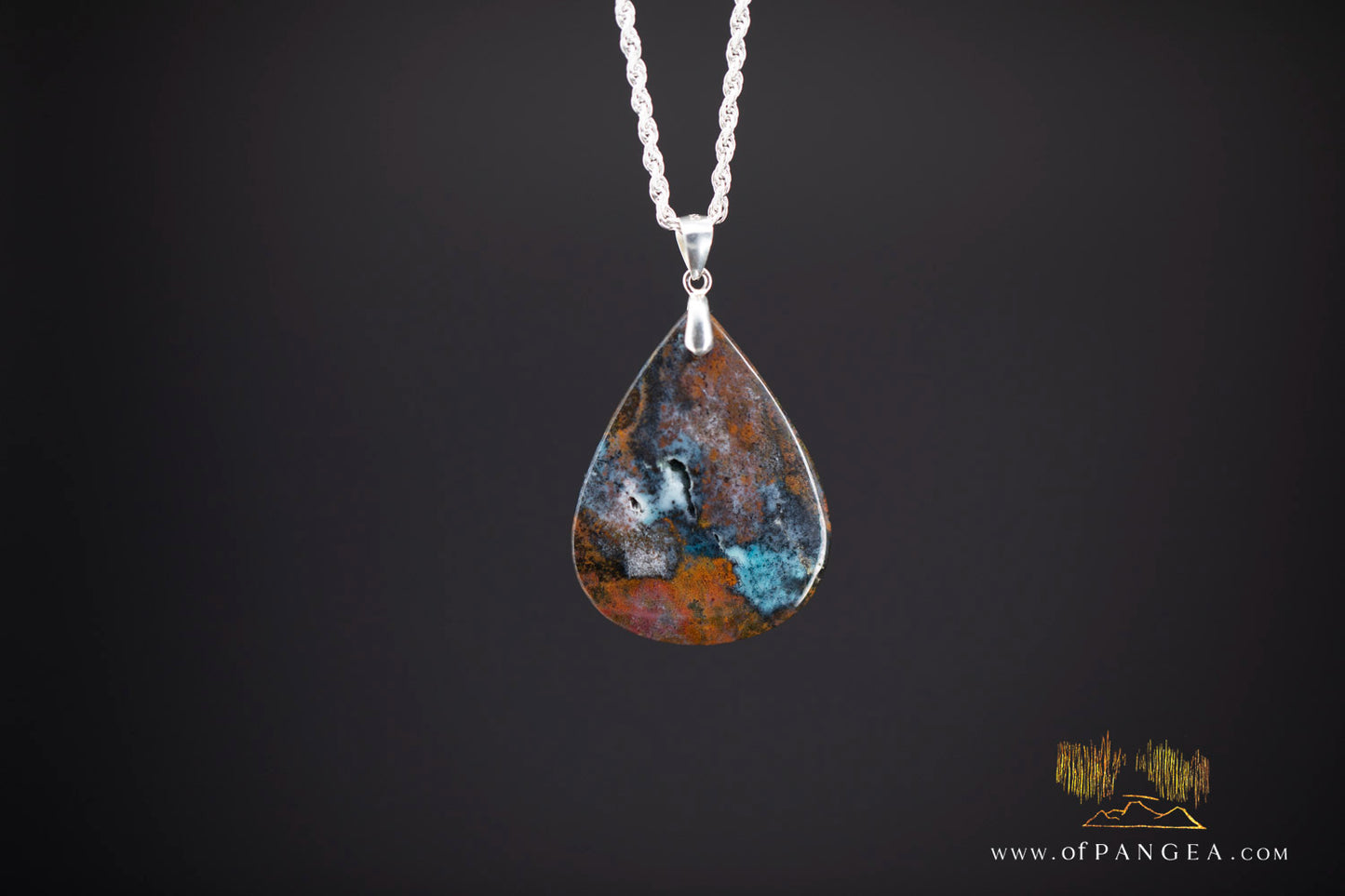 Opalized Petrified Wood Drop Pendant & Italian .925 sterling silver rope chain || JF1176