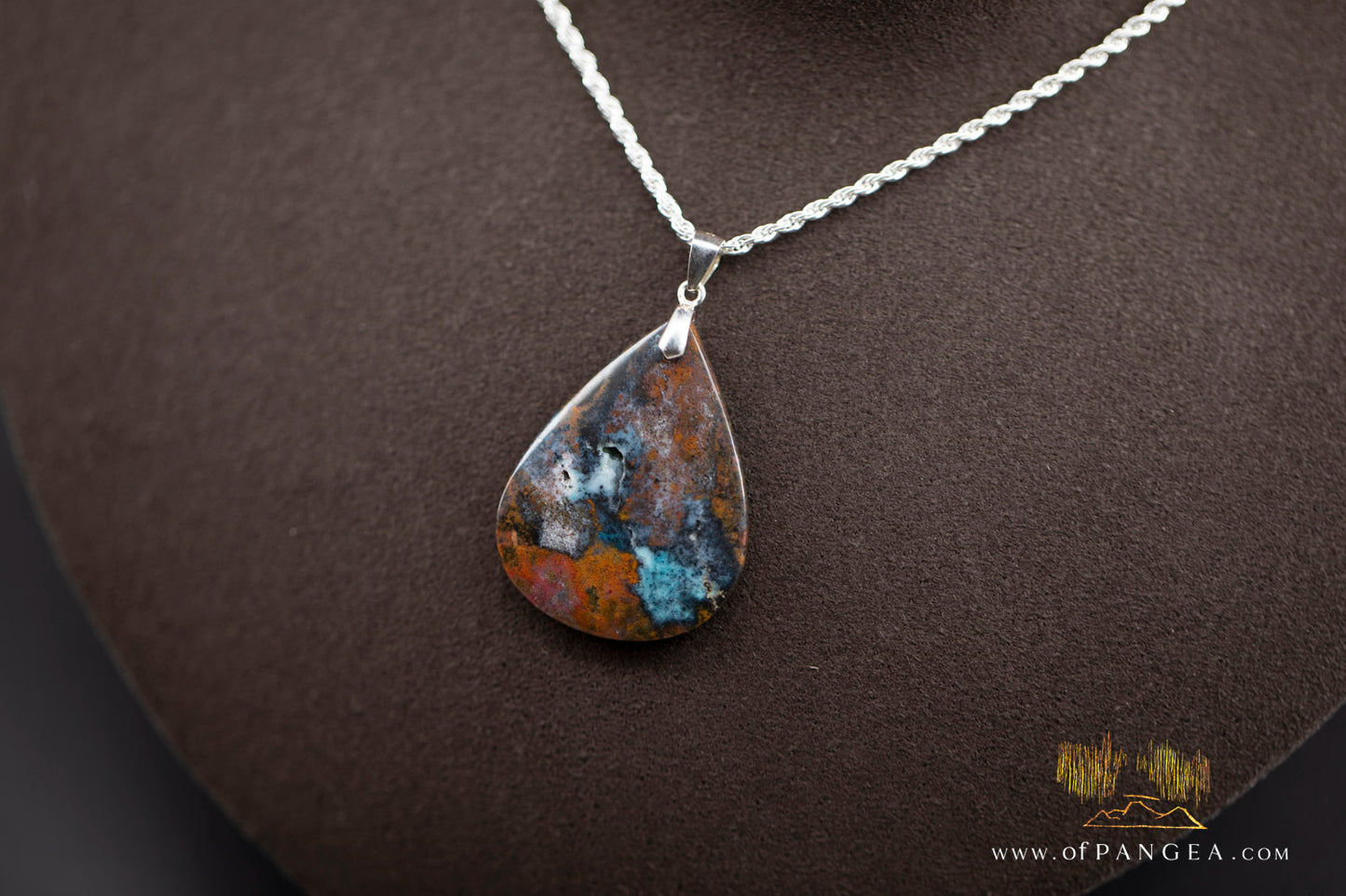 Opalized Petrified Wood Drop Pendant & Italian .925 sterling silver rope chain || JF1176