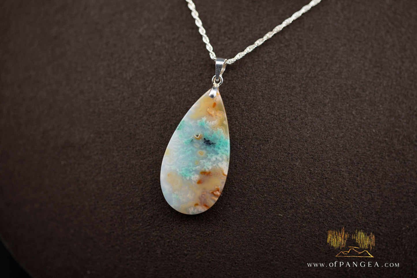 Opalized Petrified Wood Drop Pendant & Italian .925 sterling silver rope chain || JF1178