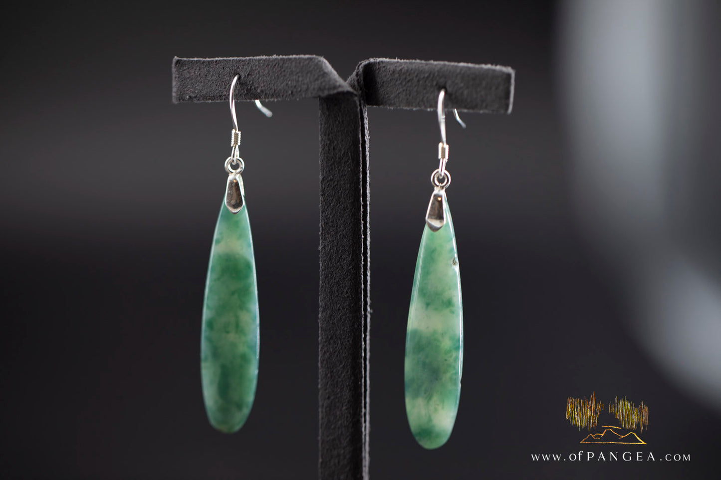 Green Mountain Chinese Jade Teardrop Earrings - Sterling silver || JF1190