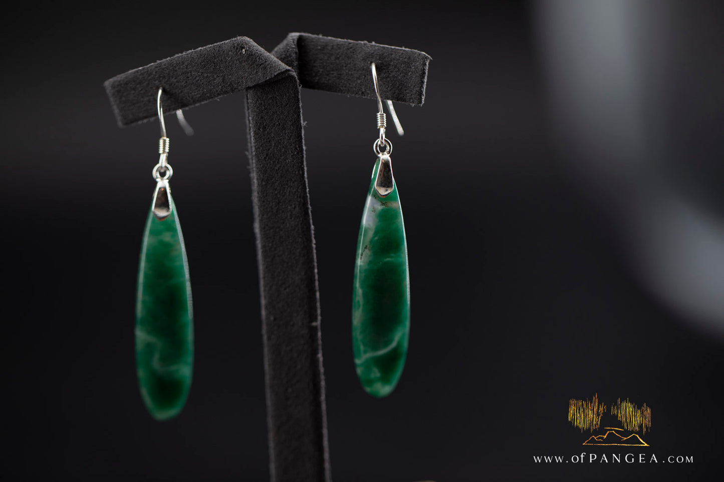 Green Mountain Chinese Jade Teardrop Earrings - Sterling silver || JF1191