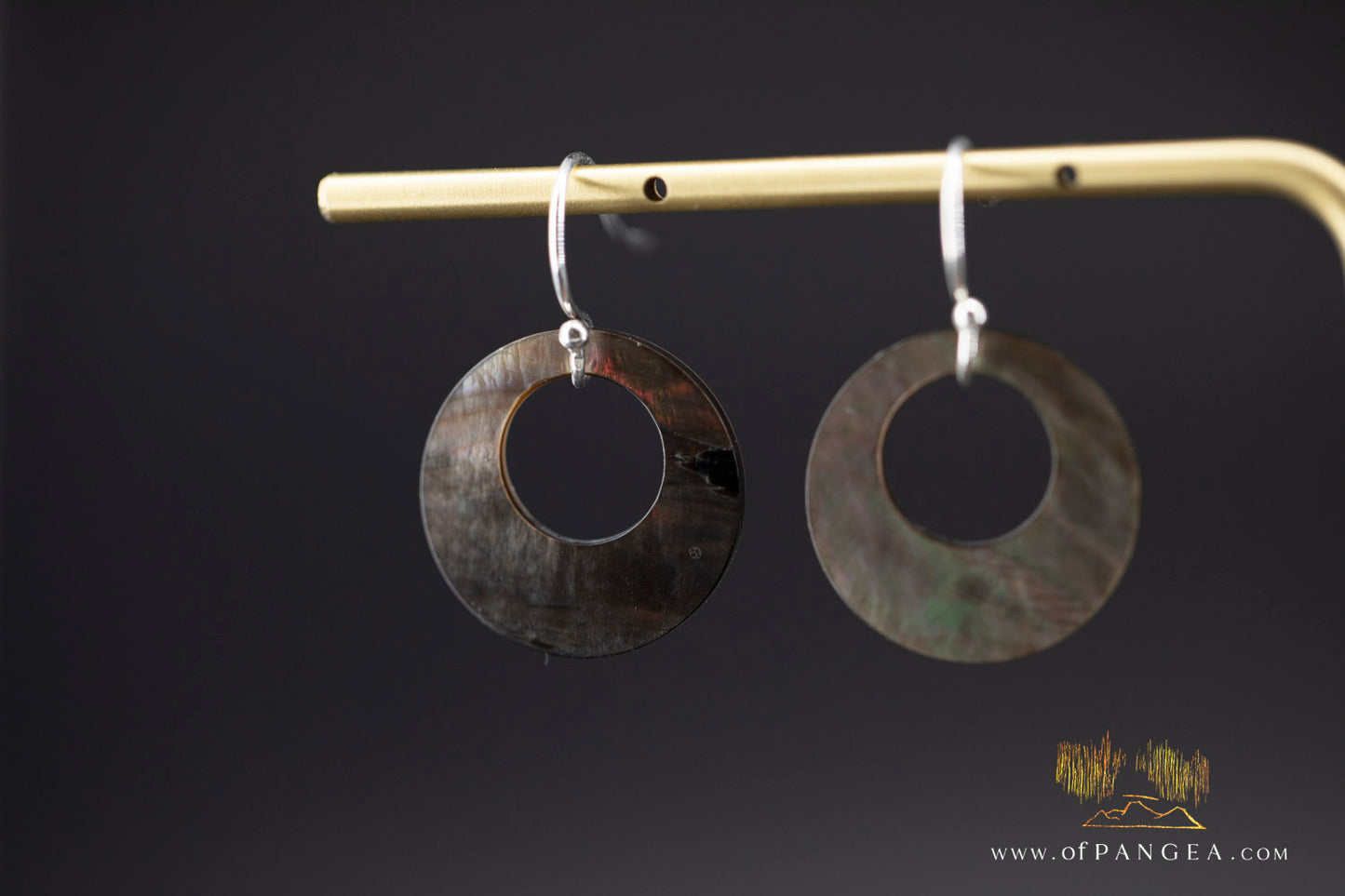 Tahitian Black-Lipped Mother of Pearl Disc Window Earrings - sterling silver || JF1205