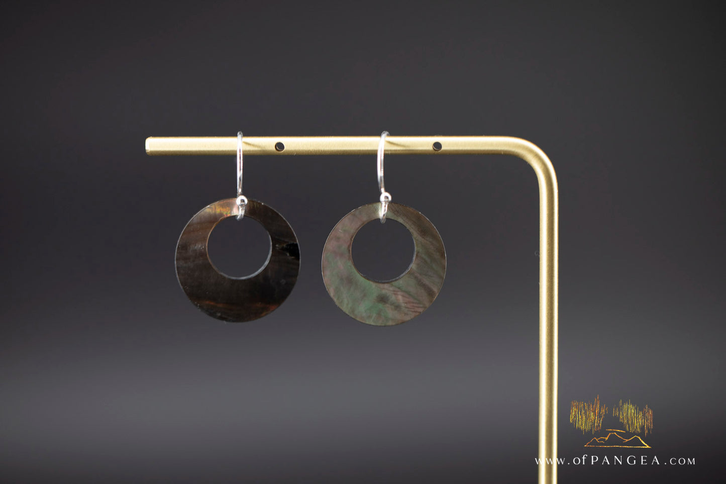 Tahitian Black-Lipped Mother of Pearl Disc Window Earrings - sterling silver || JF1205
