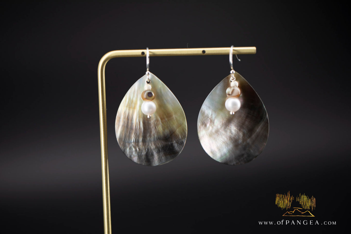 Tahitian Black-Lipped Mother of Pearl Large Teardrop Earrings and AAA Pearl Cascade - sterling silver || JF1206