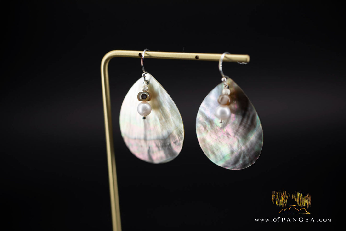 Tahitian Black-Lipped Mother of Pearl Large Teardrop Earrings and AAA Pearl Cascade - sterling silver || JF1206
