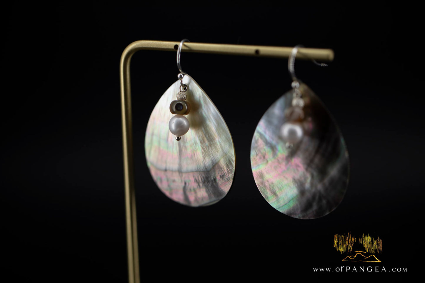 Tahitian Black-Lipped Mother of Pearl Large Teardrop Earrings and AAA Pearl Cascade - sterling silver || JF1206