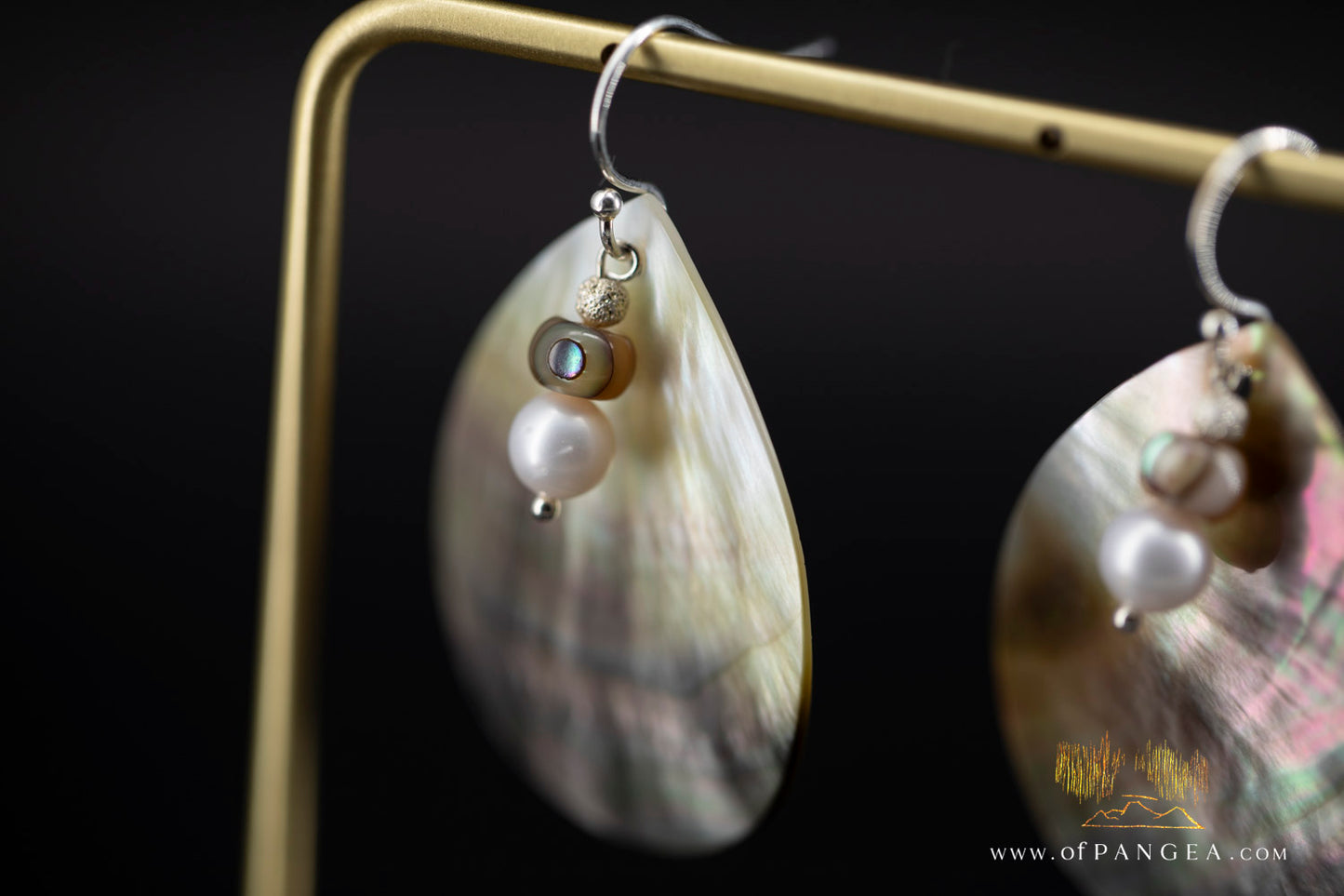 Tahitian Black-Lipped Mother of Pearl Large Teardrop Earrings and AAA Pearl Cascade - sterling silver || JF1206