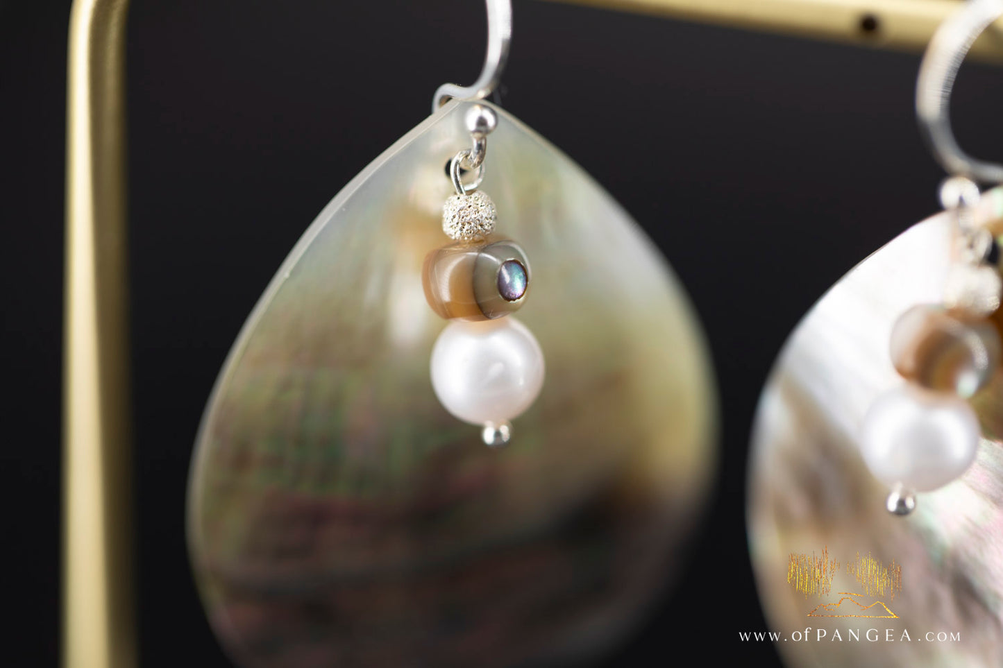 Tahitian Black-Lipped Mother of Pearl Large Teardrop Earrings and AAA Pearl Cascade - sterling silver || JF1206