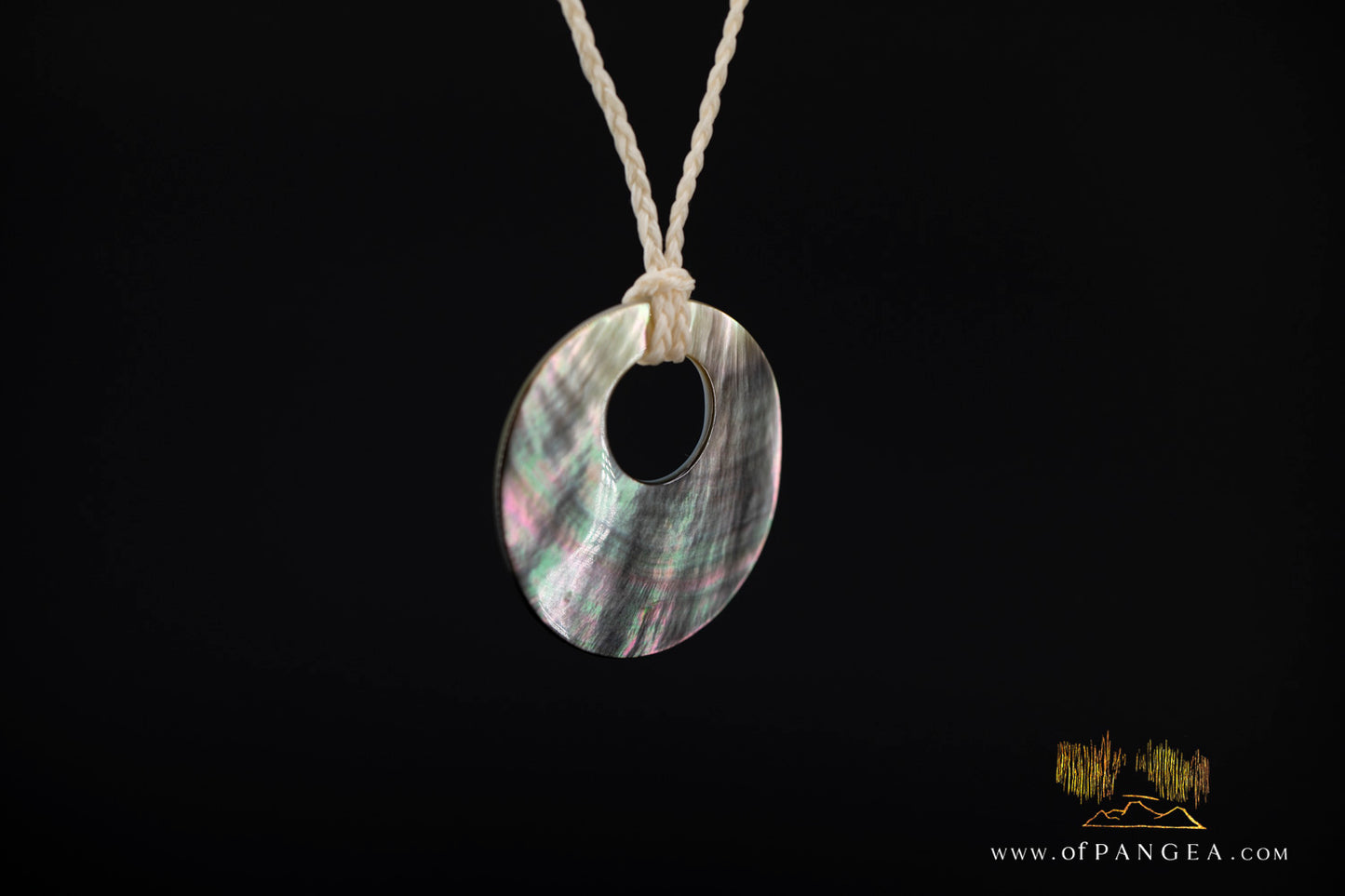 Tahitian Black-Lipped Mother of Pearl Window disc Necklace - waxed cord || JF1207
