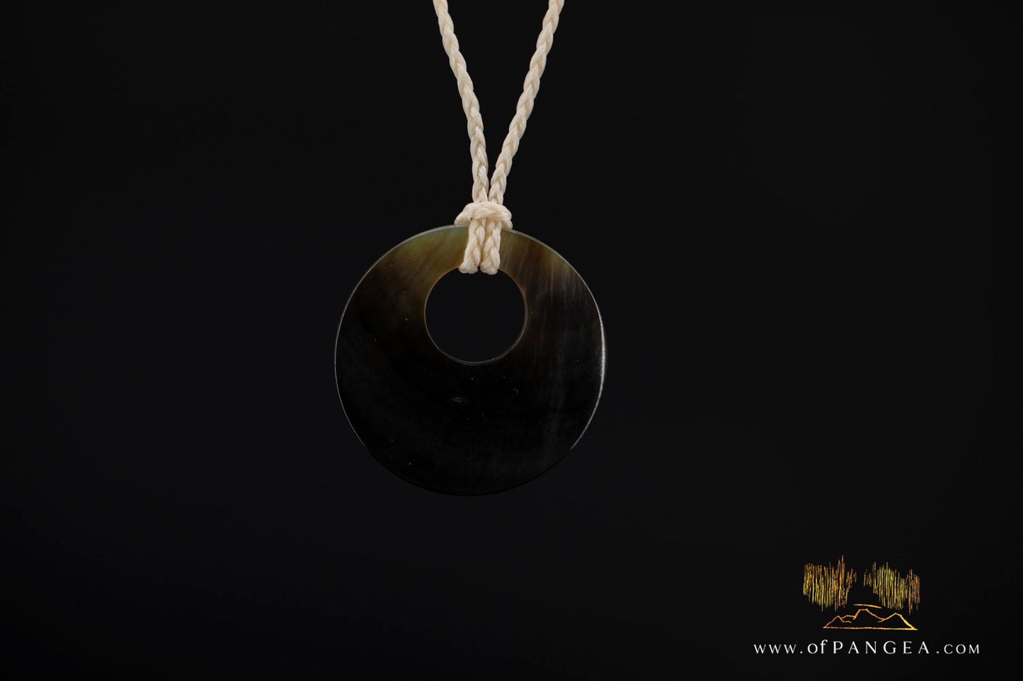 Tahitian Black-Lipped Mother of Pearl Window disc Necklace - waxed cord || JF1207