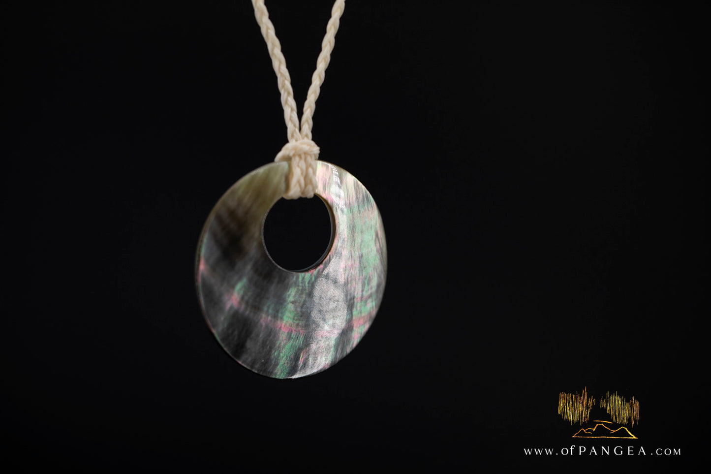 Tahitian Black-Lipped Mother of Pearl Window disc Necklace - waxed cord || JF1207