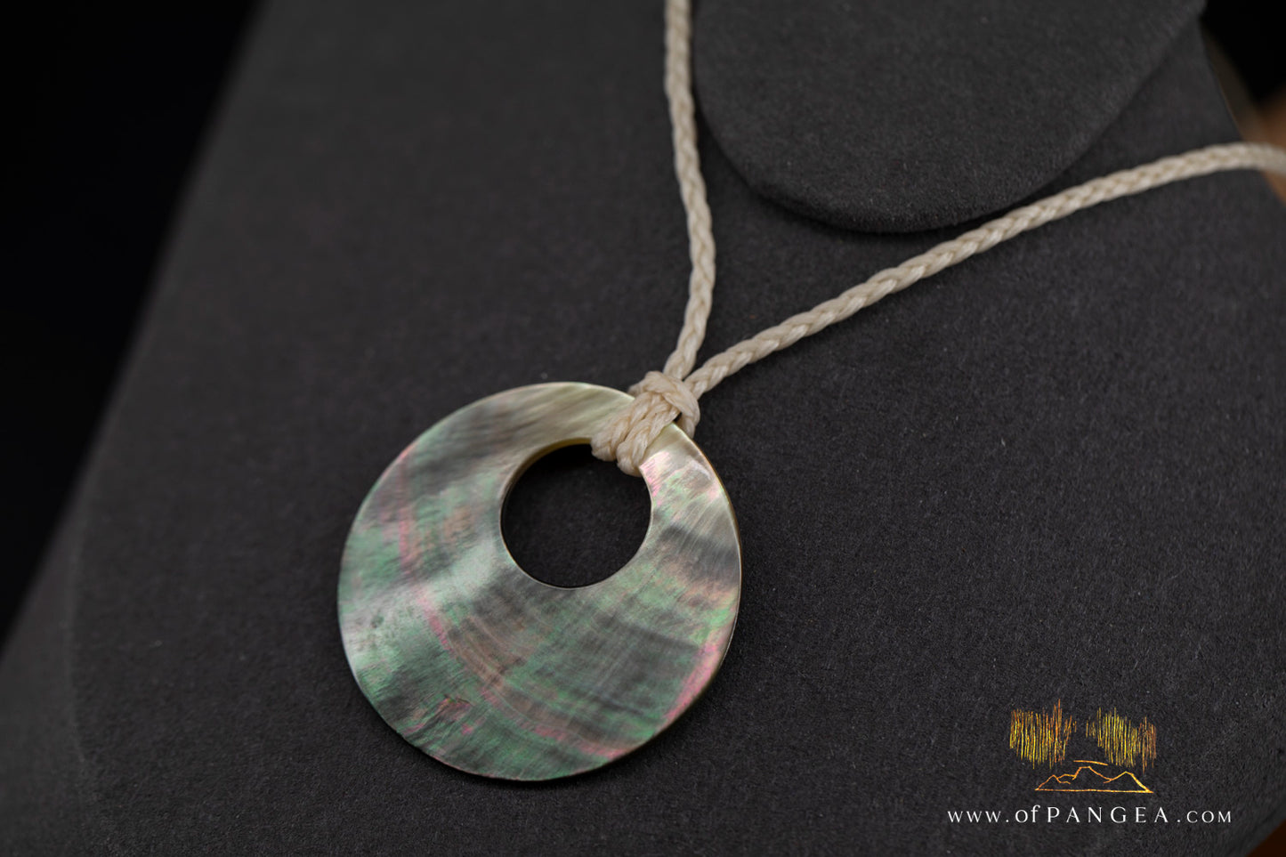 Tahitian Black-Lipped Mother of Pearl Window disc Necklace - waxed cord || JF1207