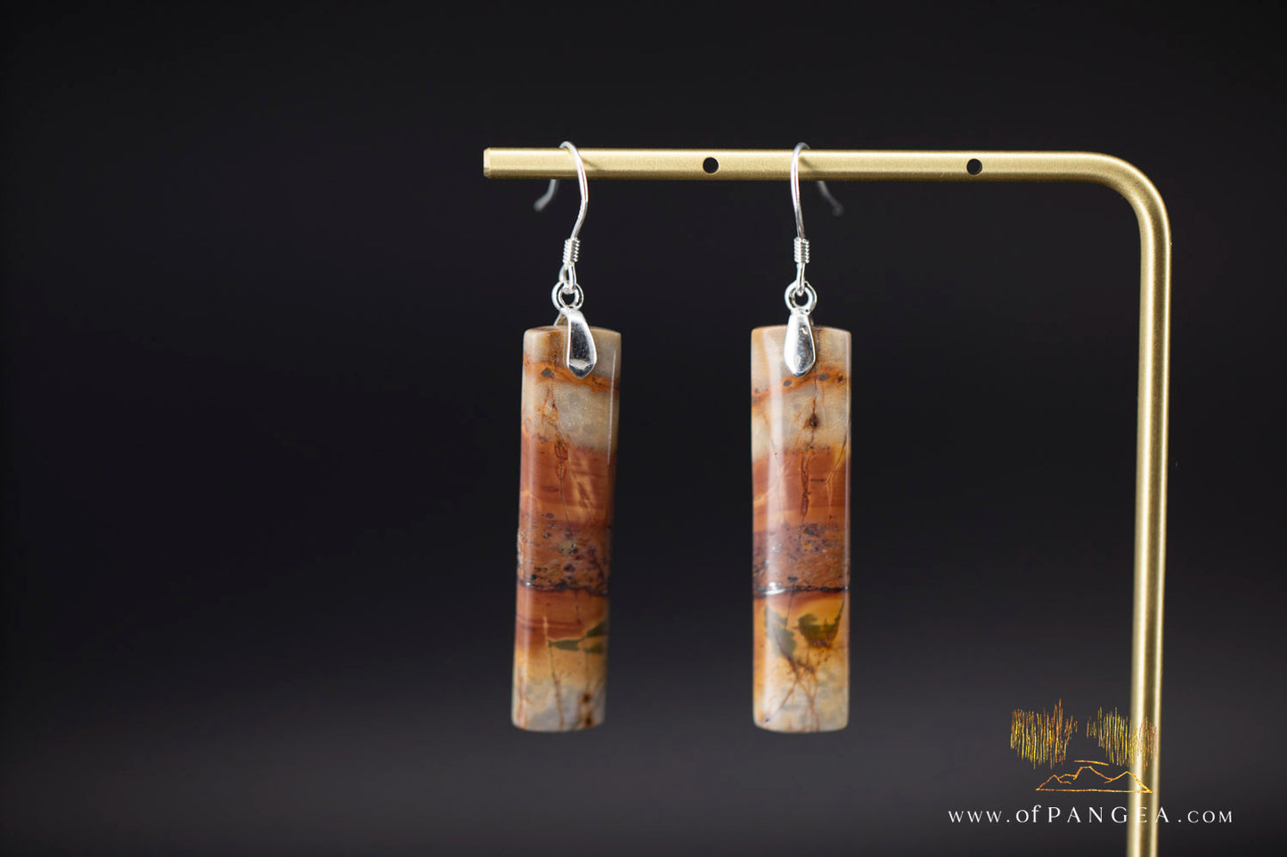 Picasso Jasper slim rectangle earrings (Red Creek) - Sterling Silver || JF1212