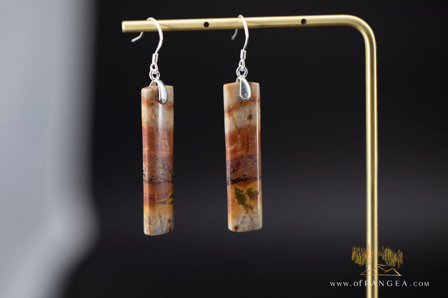 Picasso Jasper slim rectangle earrings (Red Creek) - Sterling Silver || JF1212