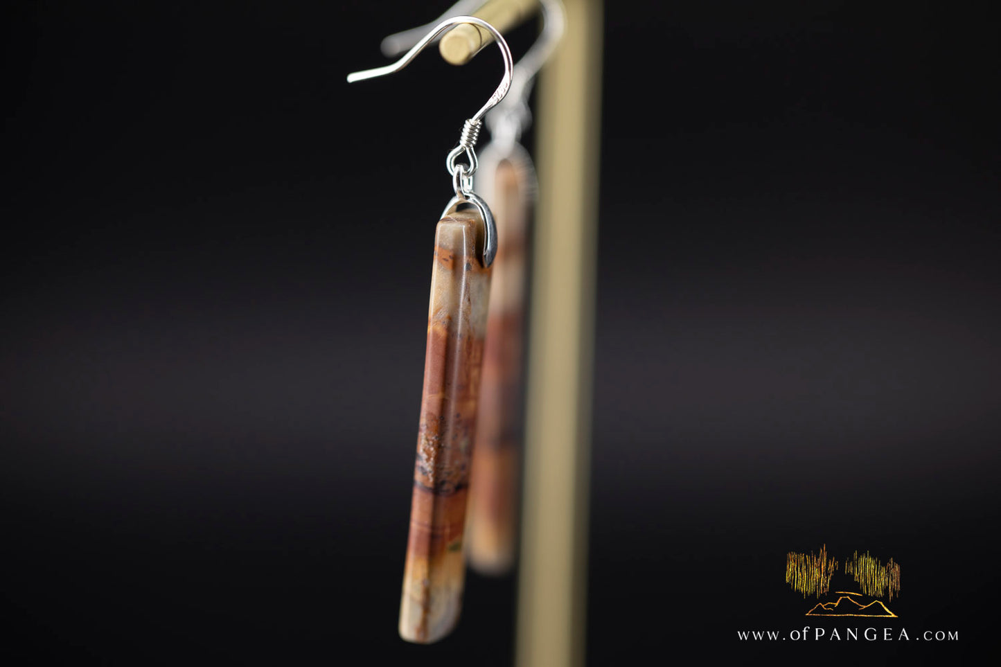 Picasso Jasper slim rectangle earrings (Red Creek) - Sterling Silver || JF1212