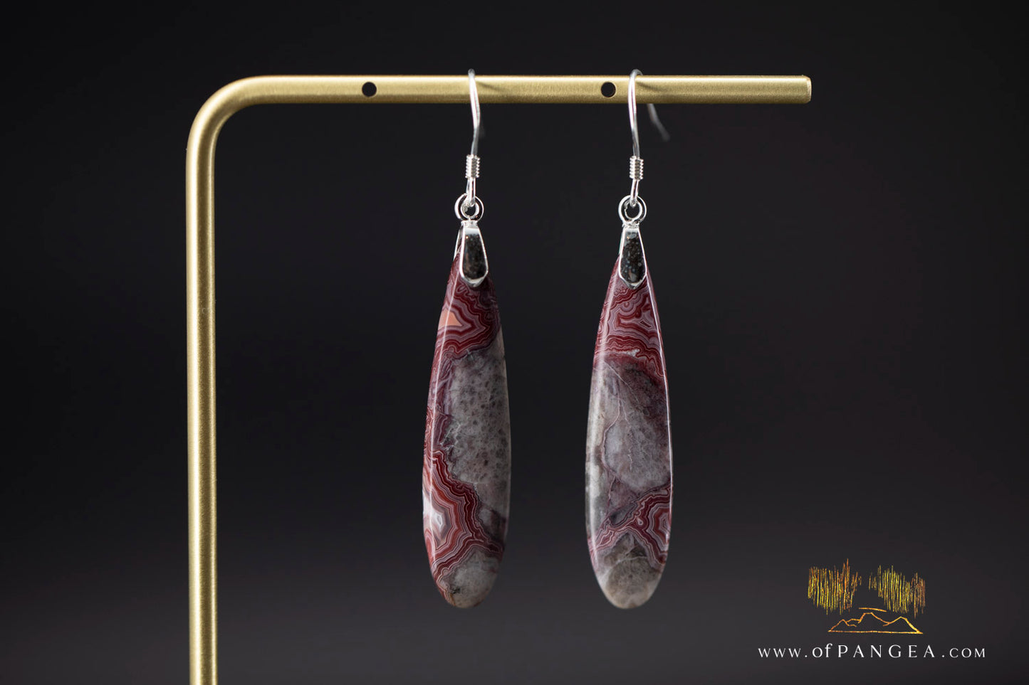 Lacey Agate thin drop earrings - sterling silver  || JF1217