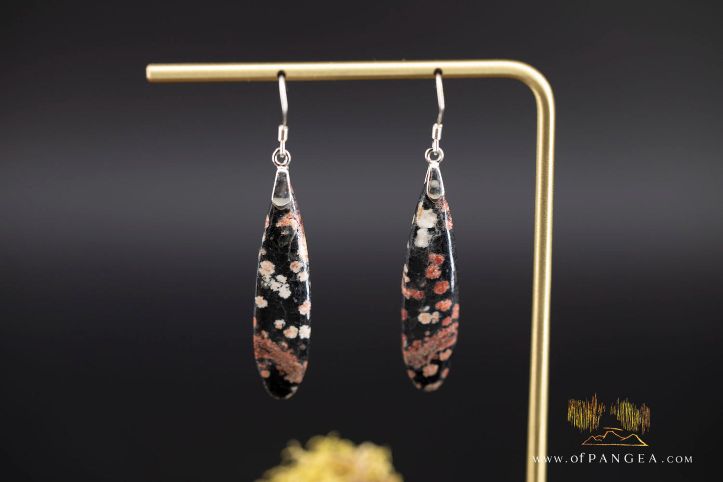 Pink Snowflake Obsidian teardrop earrings - Sterling Silver || JF1218