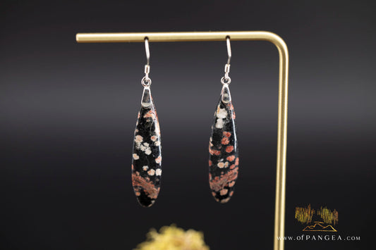 Pink Snowflake Obsidian teardrop earrings - Sterling Silver || JF1218