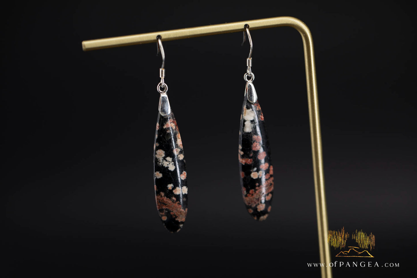 Pink Snowflake Obsidian teardrop earrings - Sterling Silver || JF1218