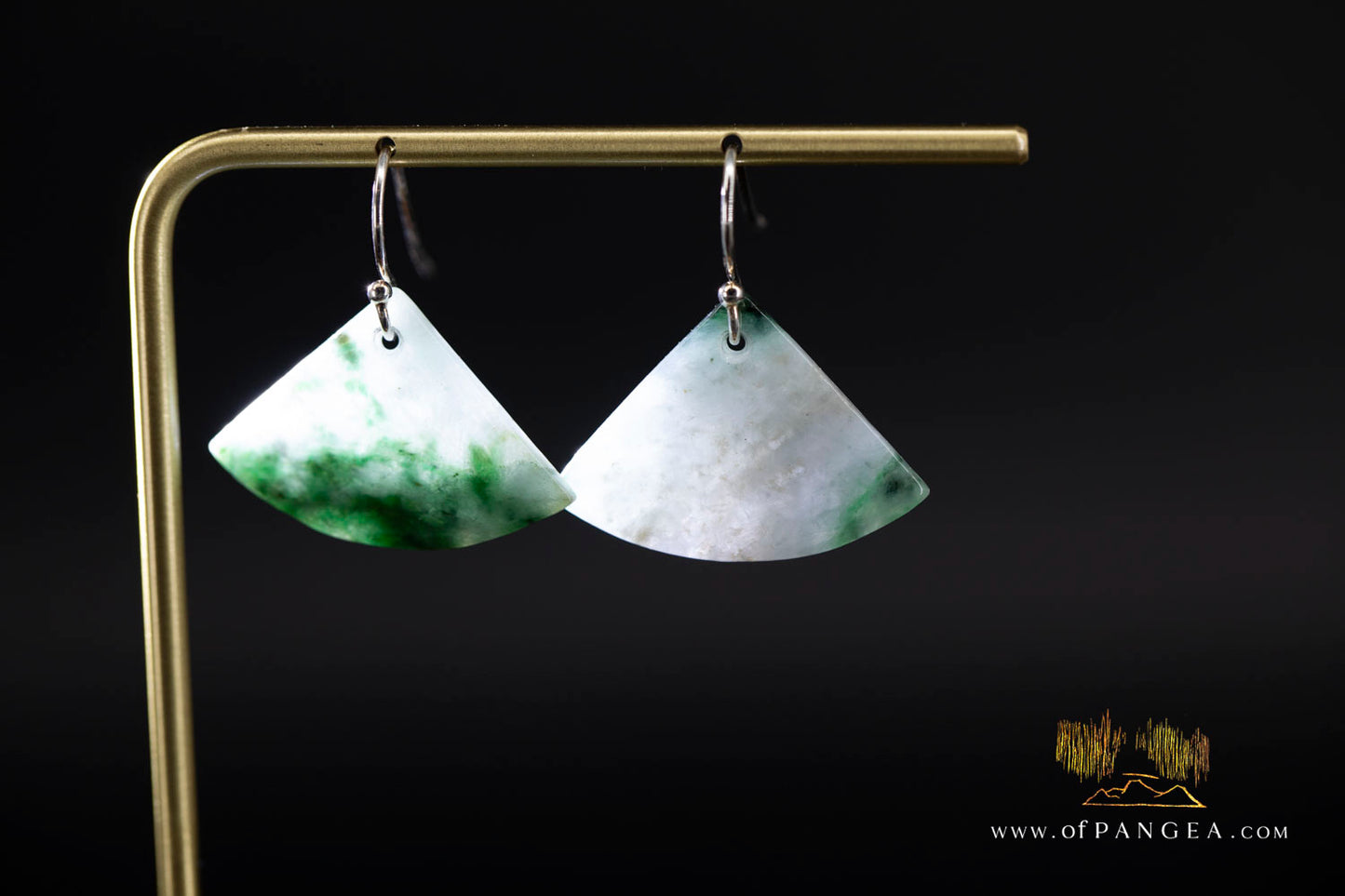 Burmese Jadeite Fan Earrings - Sterling Silver || JF1226