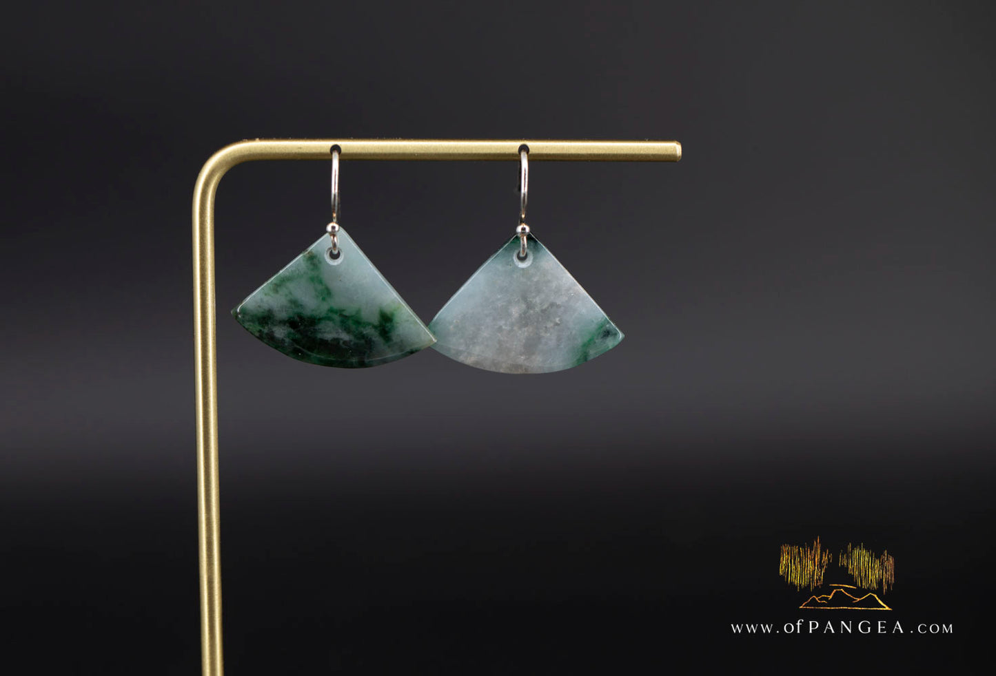 Burmese Jadeite Fan Earrings - Sterling Silver || JF1226