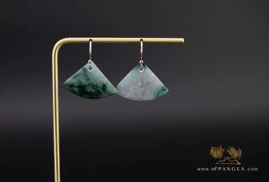 Burmese Jadeite Fan Earrings - Sterling Silver || JF1226