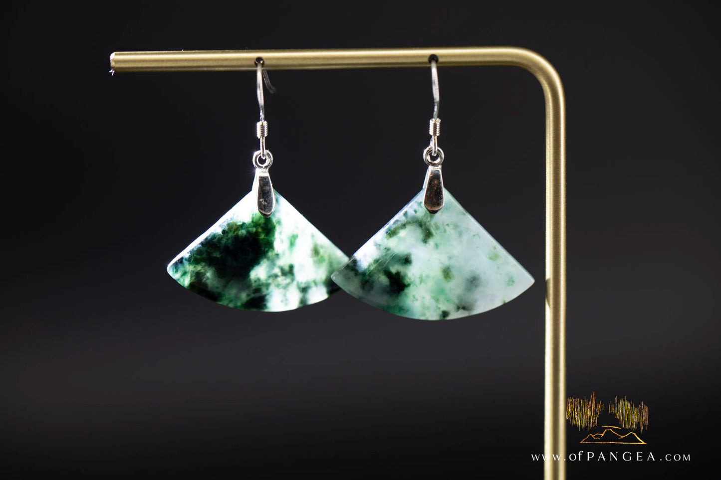 Burmese Jadeite Fan Earrings - Sterling Silver || JF1237