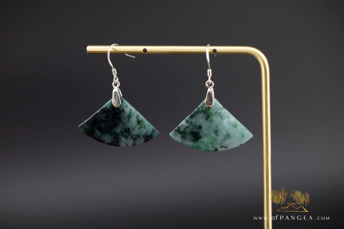Burmese Jadeite Fan Earrings - Sterling Silver || JF1237