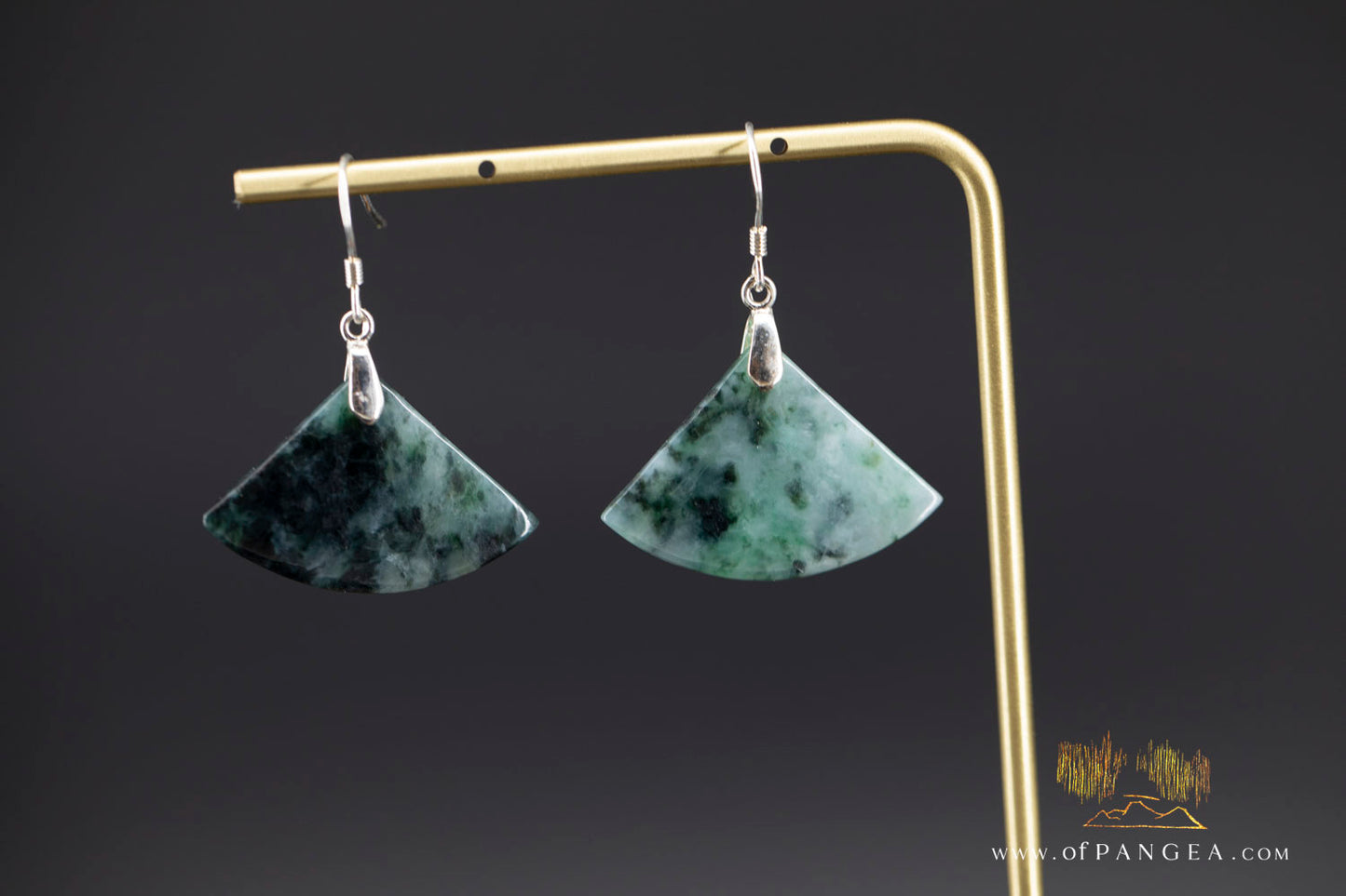 Burmese Jadeite Fan Earrings - Sterling Silver || JF1237