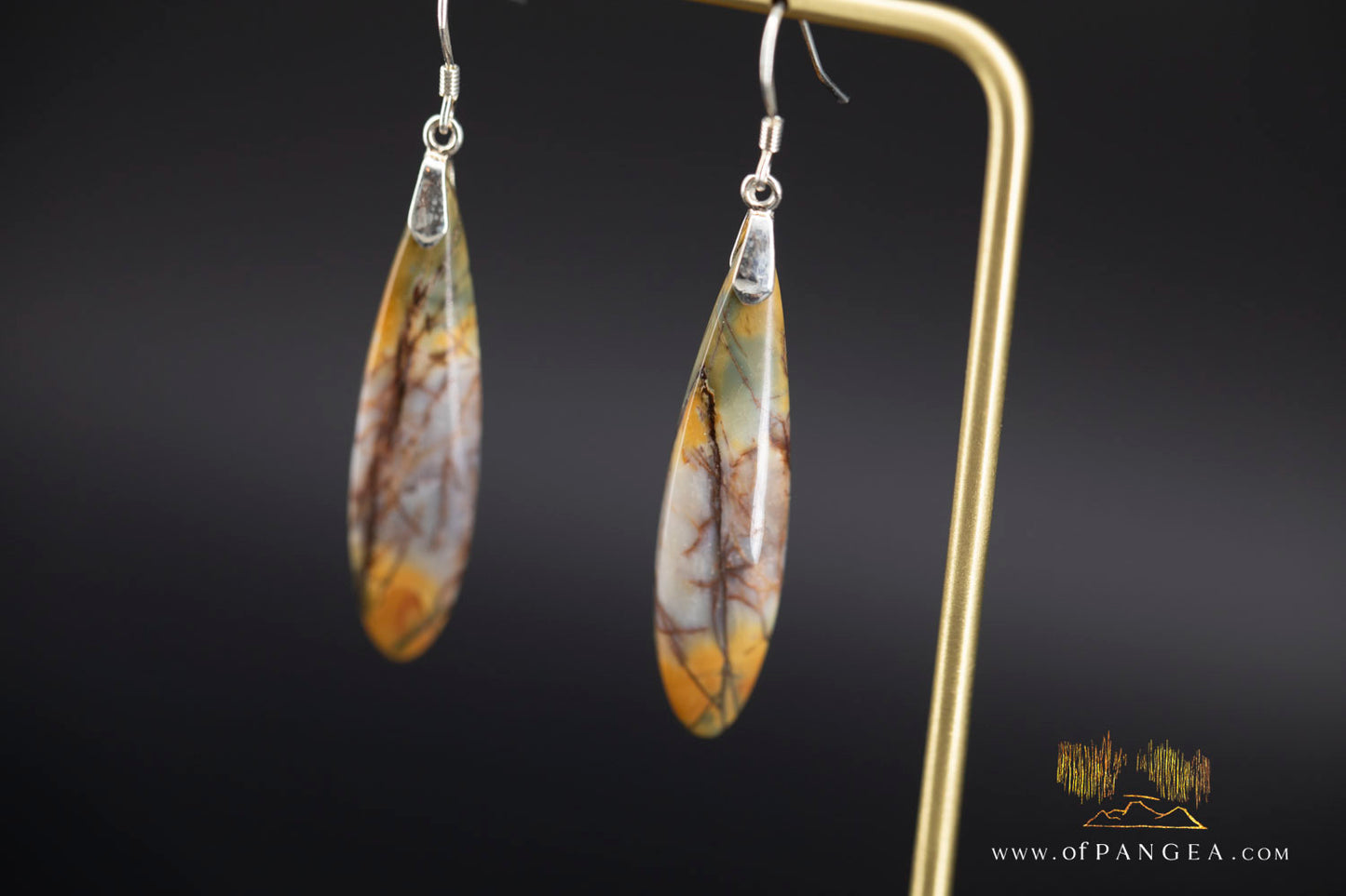 Picasso Jasper slim teardrop earrings (Red Creek) - Sterling Silver || JF1241